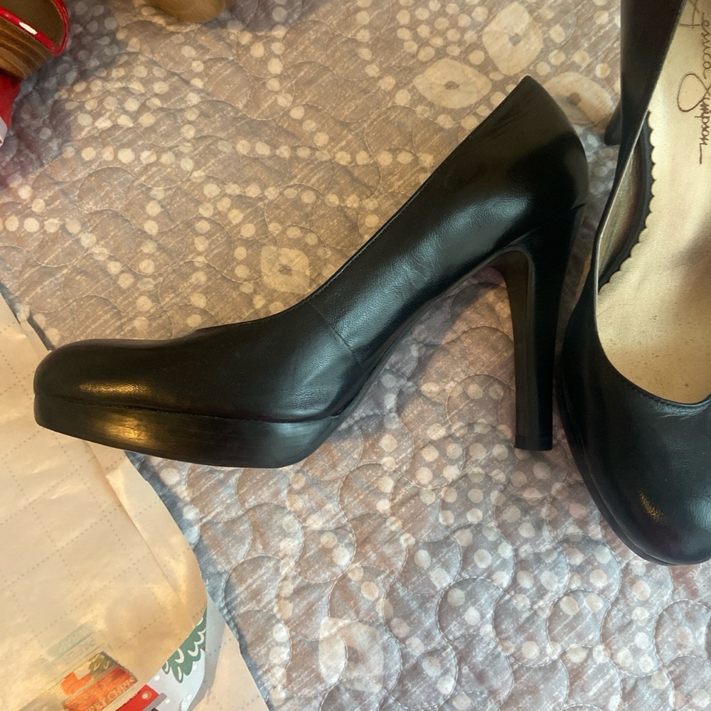leather black heels Jessica Simpson